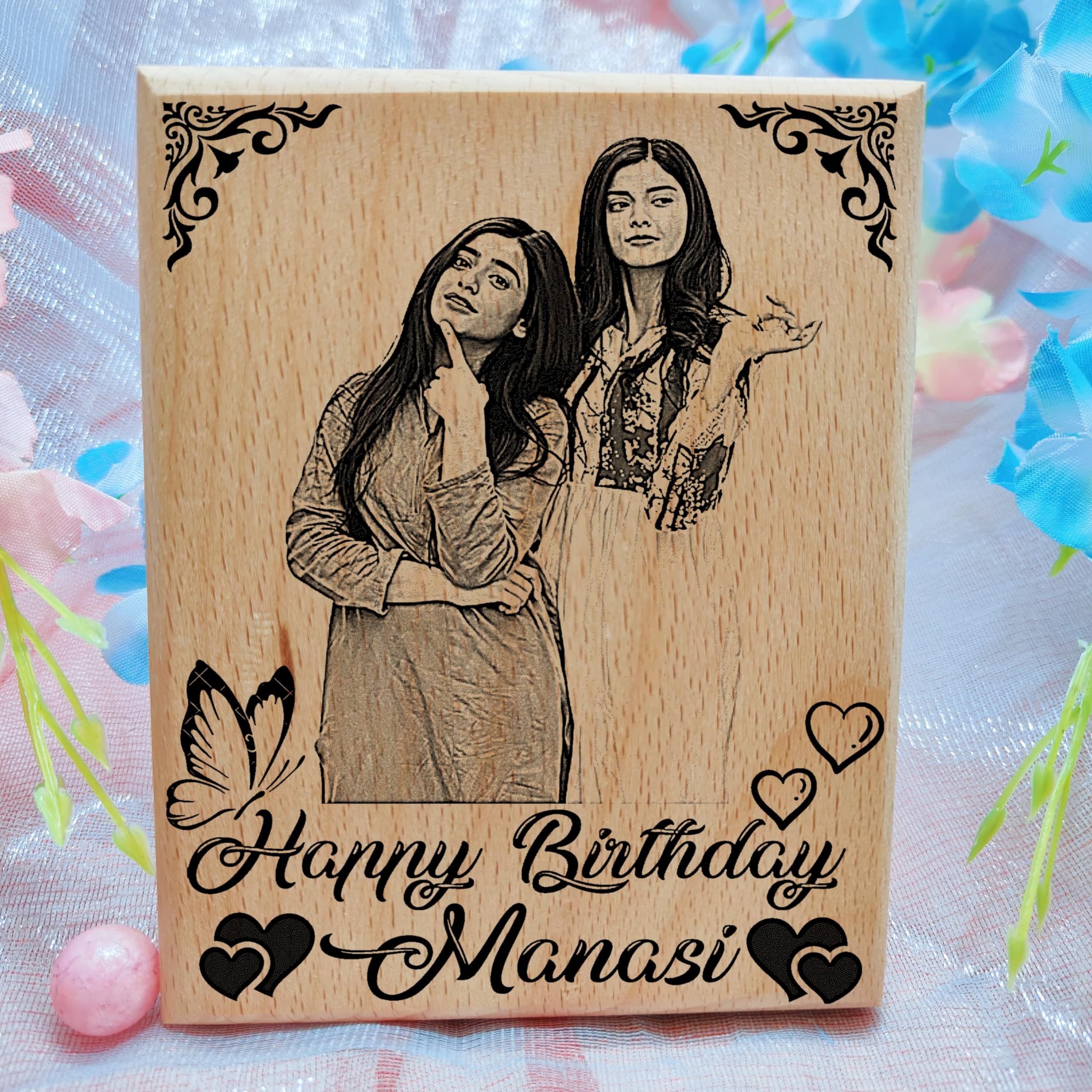 Giftairs Customised Wooden Photo Frame with Engraved Photo & Message Tabletop, Rectangular photo Plaque best Gift for Best Friends Birthday, Anniversary (4X5inch)