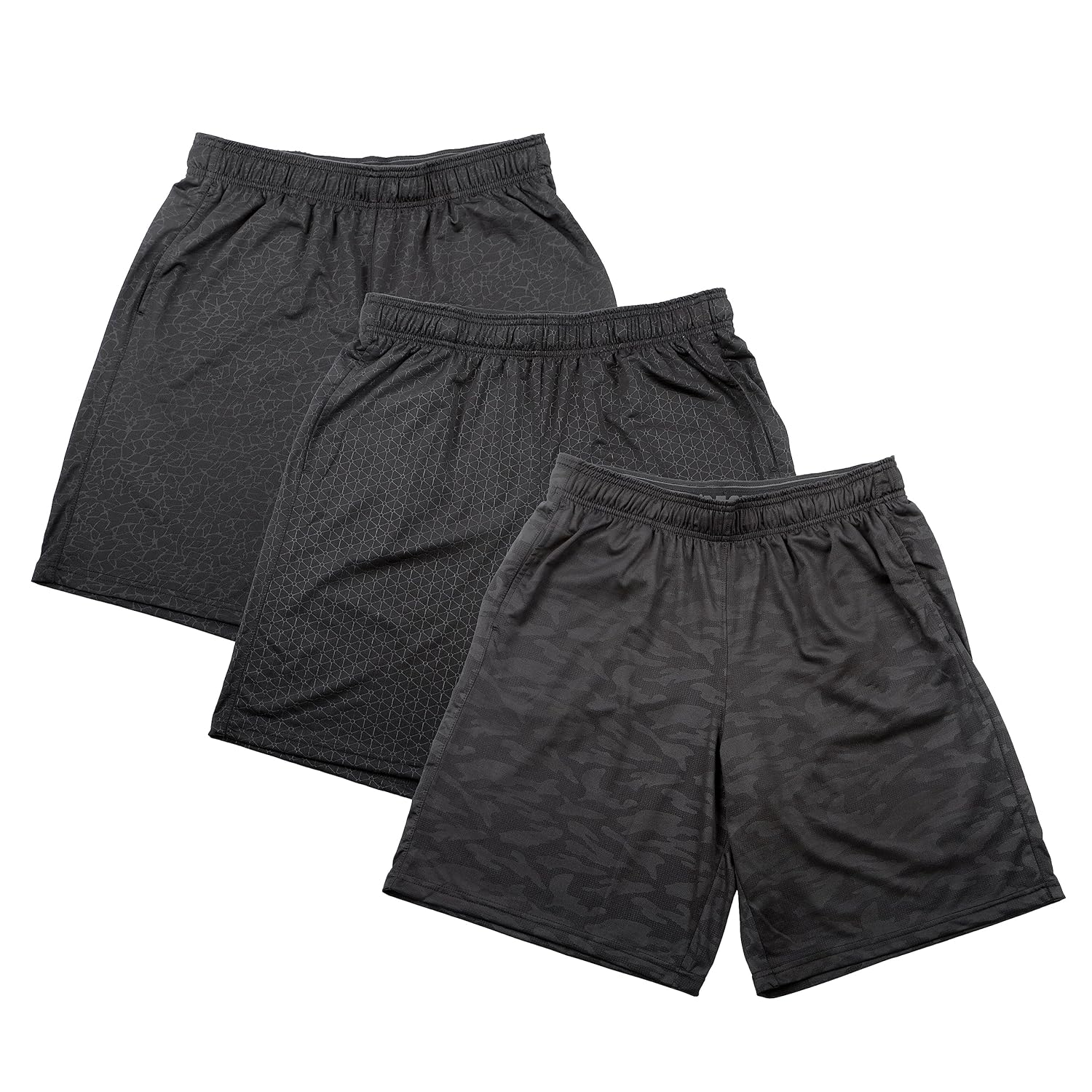 90 Degree By Reflex 3 Pack Mens Basketball Shorts with Drawstring Performance Tech Lightweight Shorts