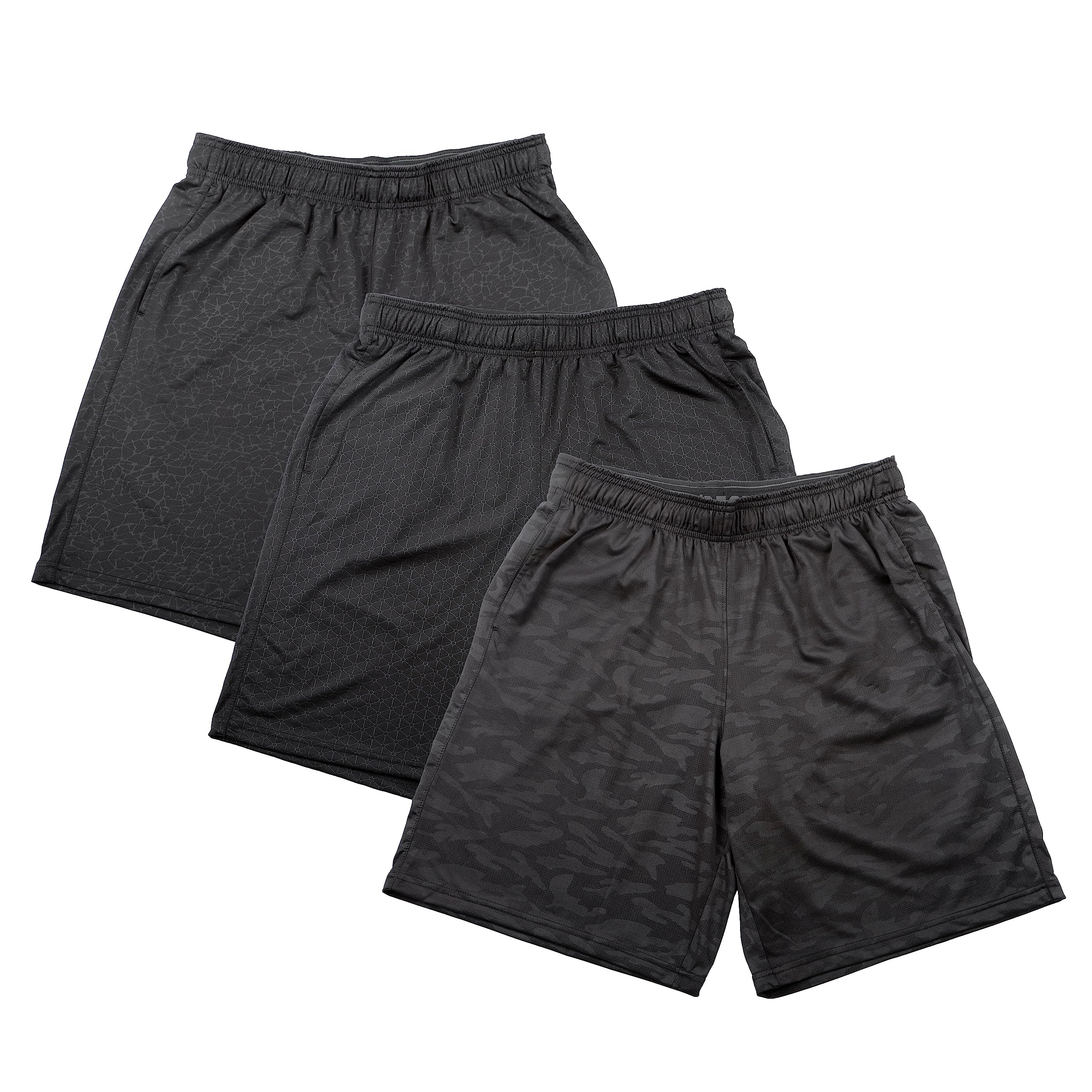 90 Degree By Reflex 3 Pack Mens Basketball Shorts with Drawstring Performance Tech Lightweight Shorts