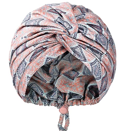 Miniatura 1 de Gorro de seda satinada ajustable para dormir turbante de noche para mujer, regalo para el cuidado del cabello, color naranja bohemio