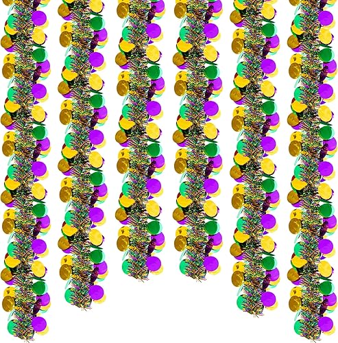 Yookat 6 guirnaldas de oropel de Mardi Gras, guirnalda de Mardi Gras, guirnalda de Mardi Gras, guirnalda colgante de oropel metálico para