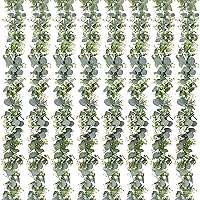 Vista 11 de 2 guirnaldas artificiales de eucalipto de 5.9 pies con flores blancas, enredaderas falsas de dólar de plata sintética para colgar centros de mesa