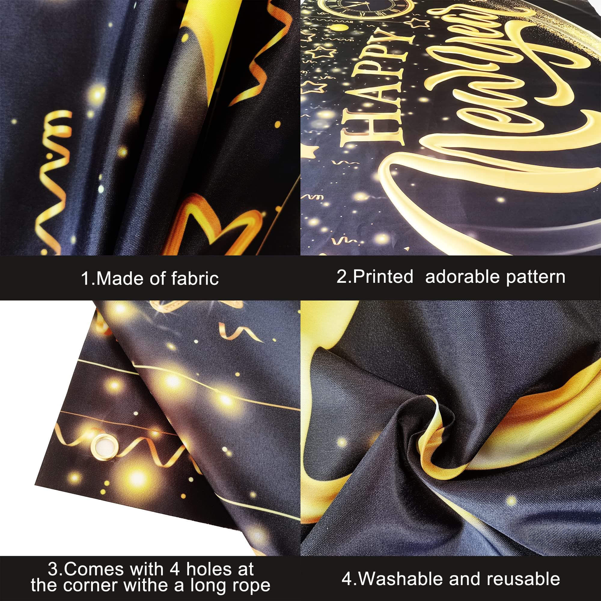 KatchOn, XtraLarge Happy New Year Banner - 72x44 Inch, Black and Gold, 72 inches x 44 inches - Image 3
