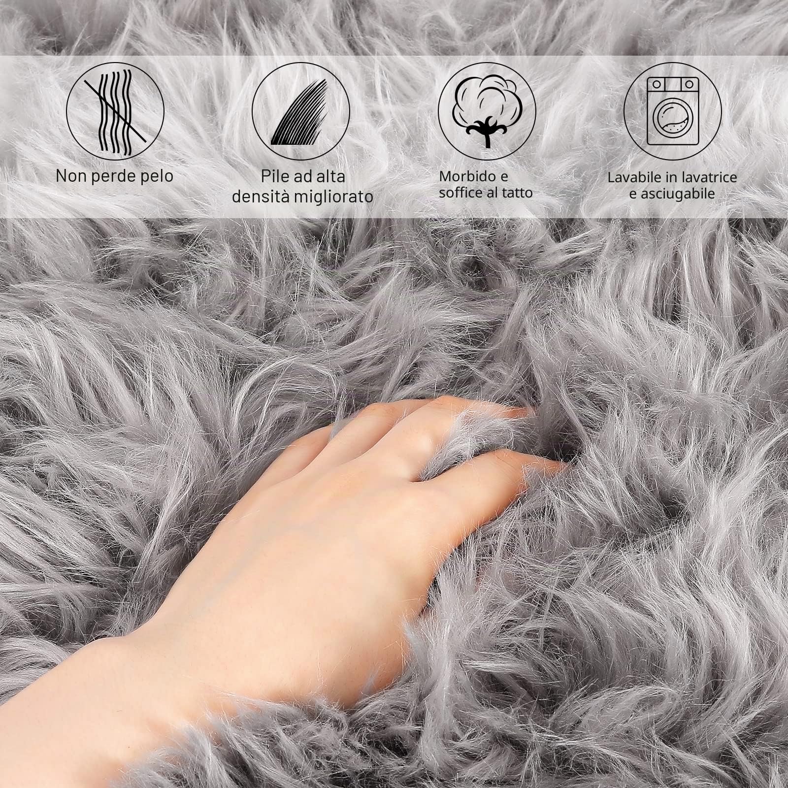 Faux tappetto di pelle di pecora tappeto, Pecora Agnello imitazione pelliccia sintetica decorativa, adatto per tappeto per soggiorno, tappetino per il letto (Grigio, Rectangle 80 x 180 CM)