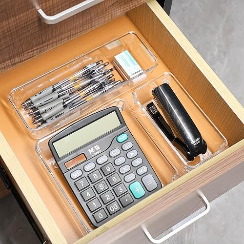 Miniatura 8 de Juego de 25 organizadores de cajones de plástico transparente, 4 tamaños, bandejas organizadoras de cajones de oficina y divisores, contenedores de