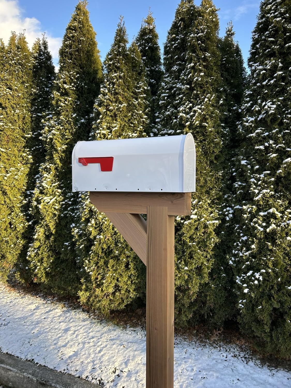 Premum Cedar Mailbox Post with Solid Wood 24 inch Base for a Sturdy Install