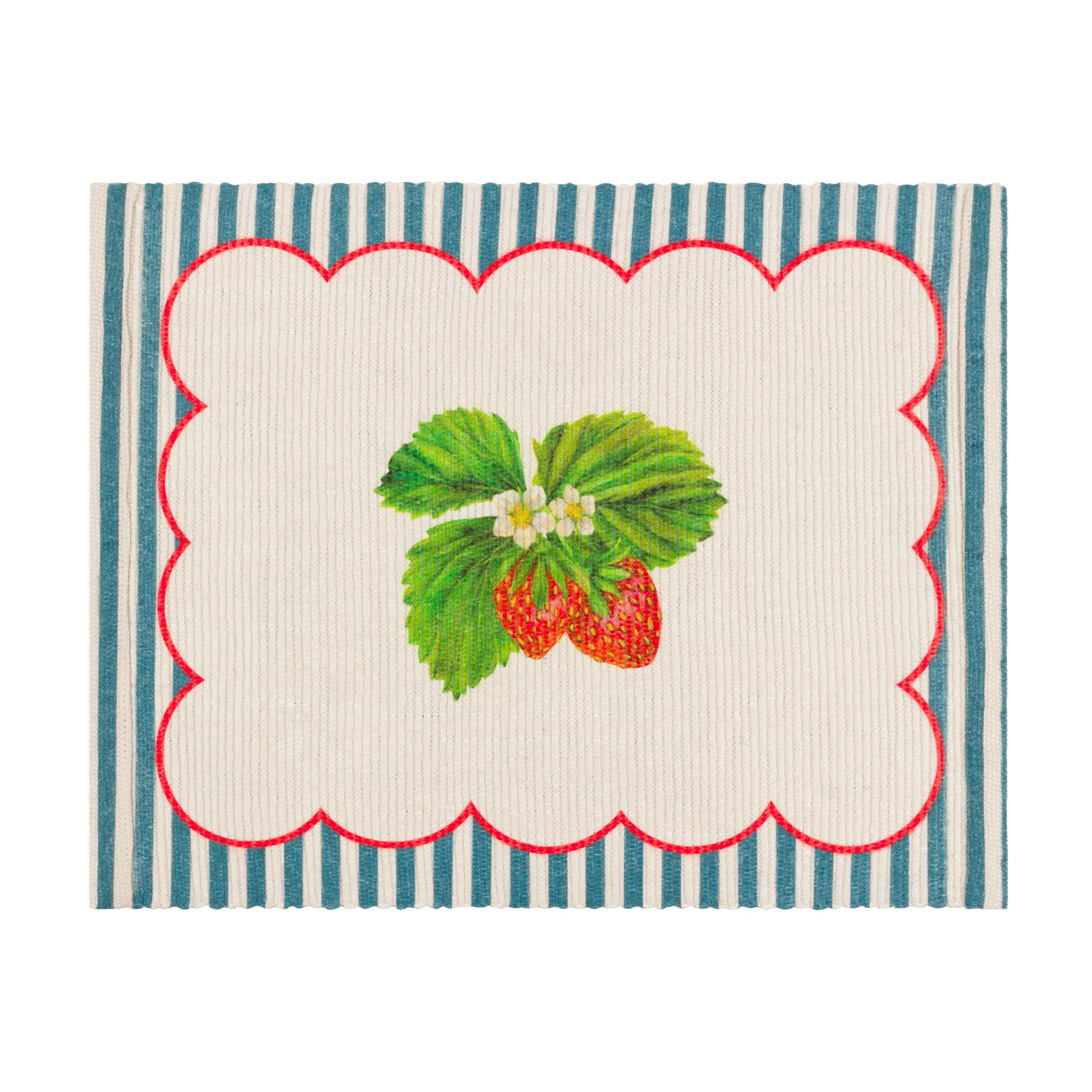 Wylder Strawberry Stripes Placemats - Washable Vibrant Summer Fruit Striped Set of 4 Quick Drying Table Mats (Blue - 46x36cm) - Image 4