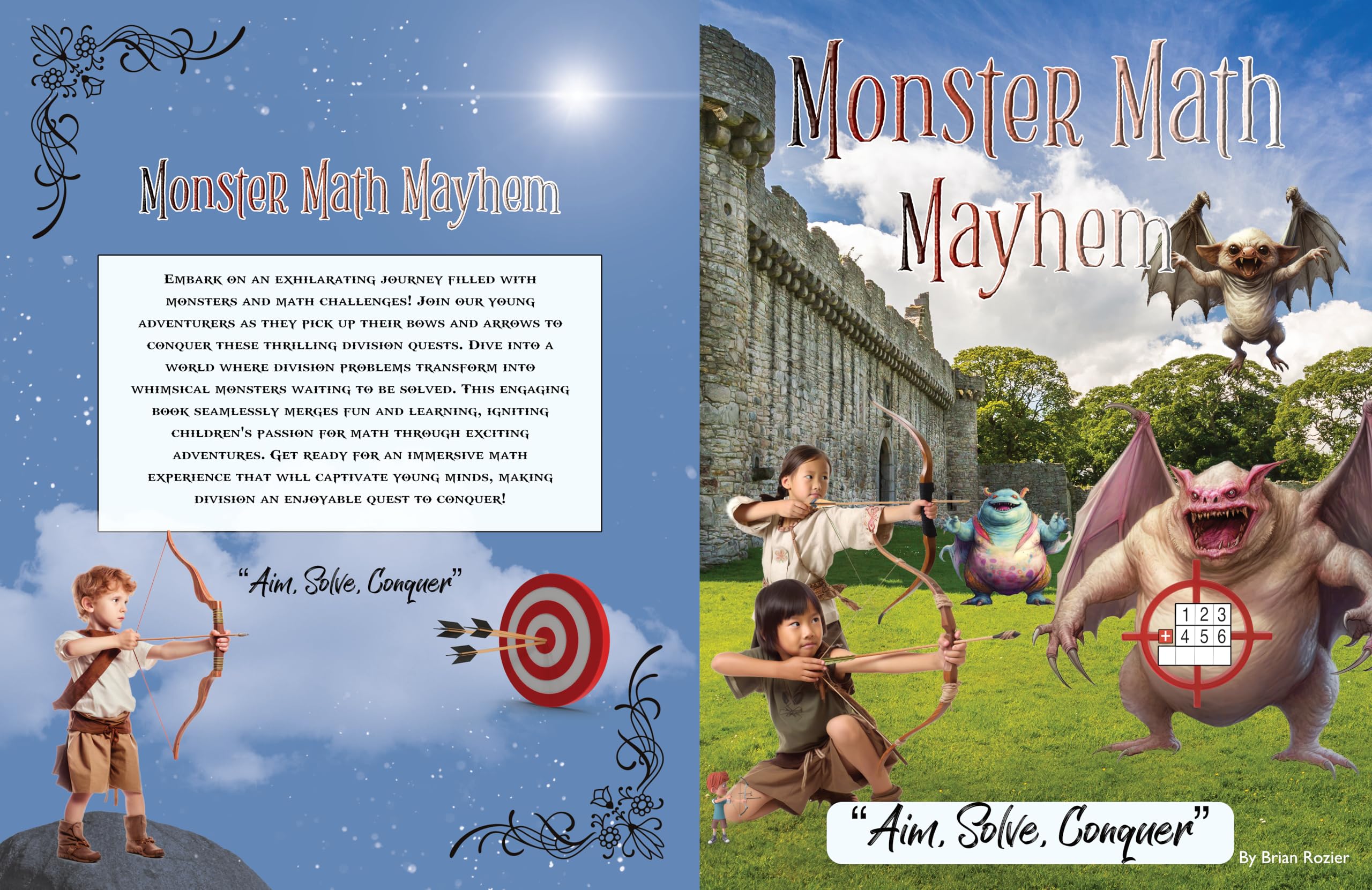 Monster math mayhem (children's math book, fourth grade, learning fun math, activity workbook): " Aim, solve, conquer" (Elementary math, addition, subtraction, multiplication, division practice)