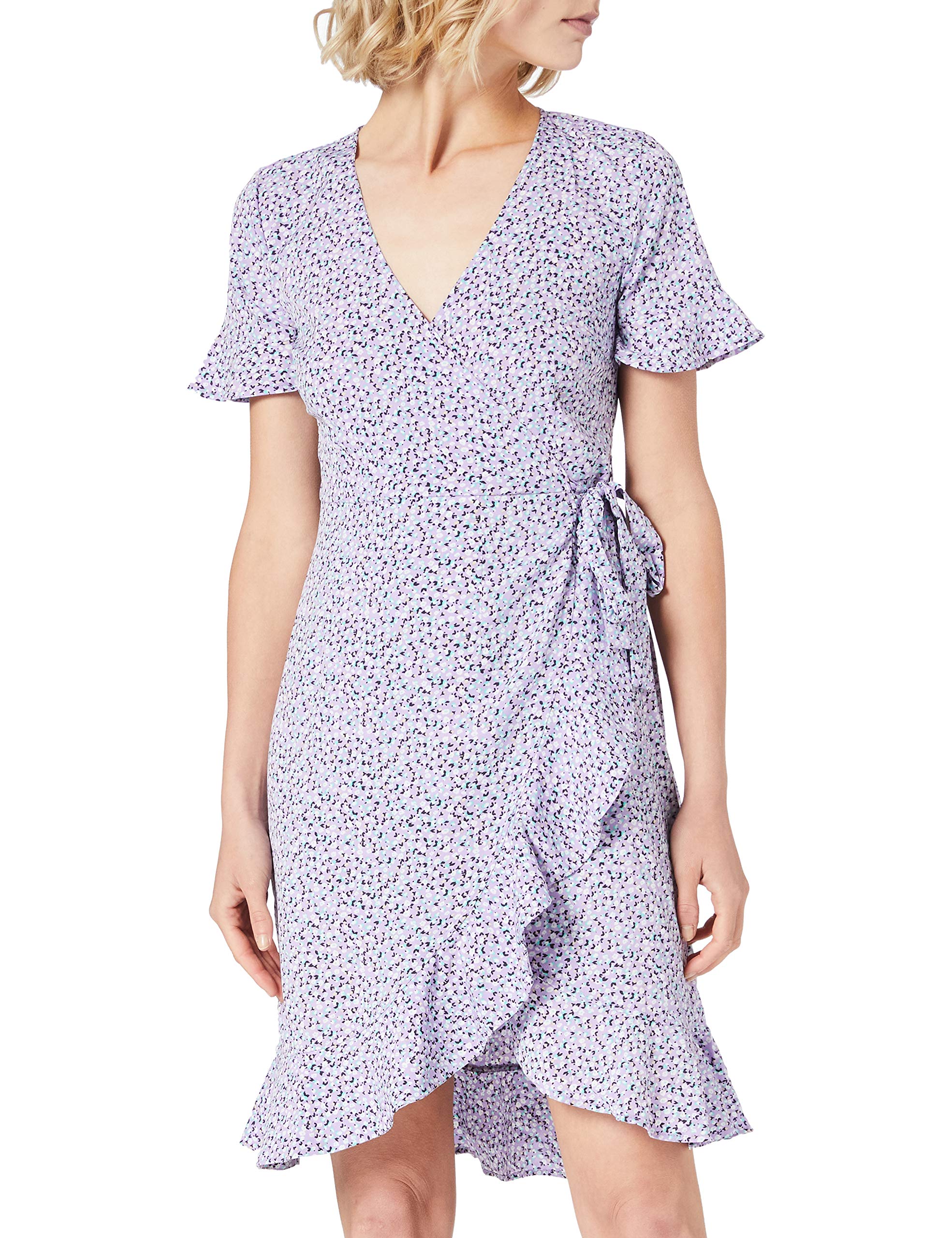 ONLY Women's ONLOLIVIA S/S WRAP Dress WVN NOOS,Chinese Violet/Aop:w/Nanna Flower,14UK