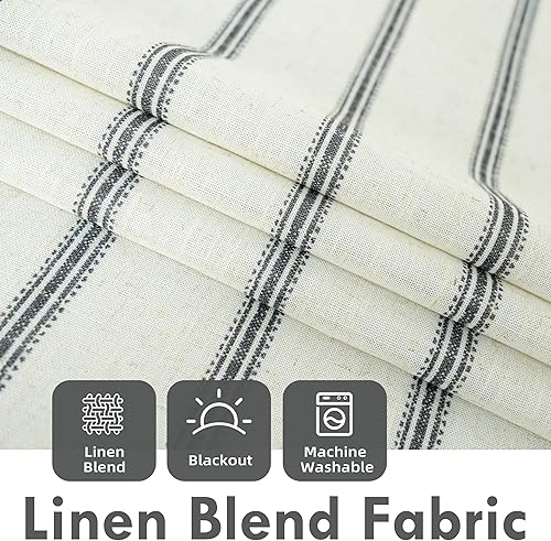 Vista 146 de DriftAway Cortinas opacas de mezcla de lino de 63 pulgadas de largo para dormitorio, cortinas de lino con estampado de rayas verticales, con Gris