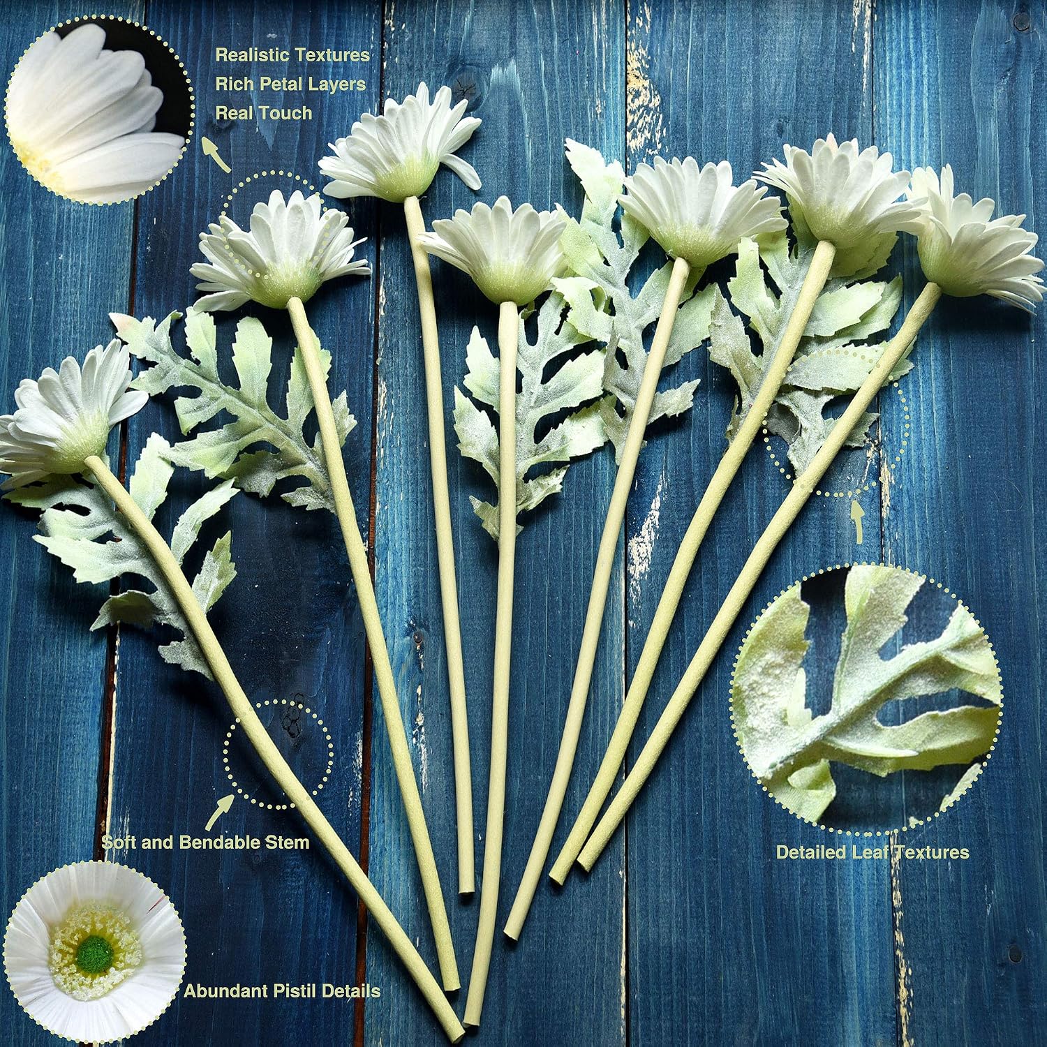 FiveSeasonStuff 7 Stems of Artificial Real Touch Gerbera Flowers & Bouquet, for Home Office Restaurant Wedding Party Décor - Image 4