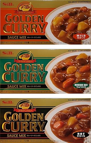 S&B Mezcla de salsa de curry dorado, suave, medio caliente y caliente, 7.8 onzas (paquete de 3)