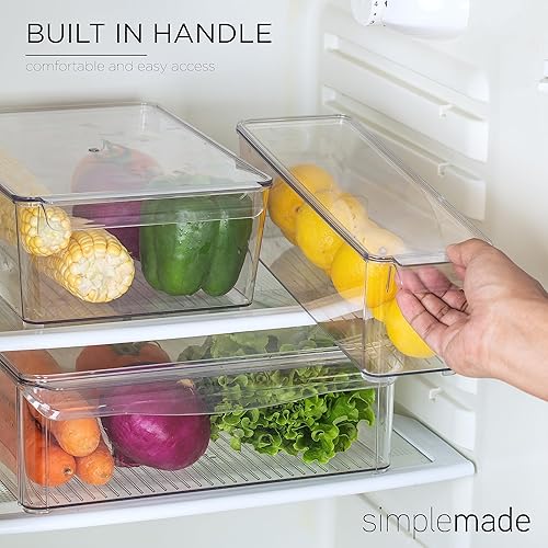 Miniatura 5 de SIMPLEMADE Contenedores organizadores transparentes para refrigerador con tapas, paquete de 3 contenedores transparentes apilables para nevera,