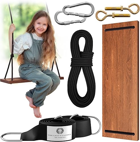 The Lion's Garden Columpio con correas de árbol (12.6 in Columpio de madera carbonizada 17.7in)