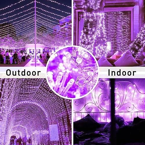 Miniatura 6 de JMEXSUSS Paquete de 2 luces solares de Halloween de 100 LED moradas/200 luces LED moradas de Halloween