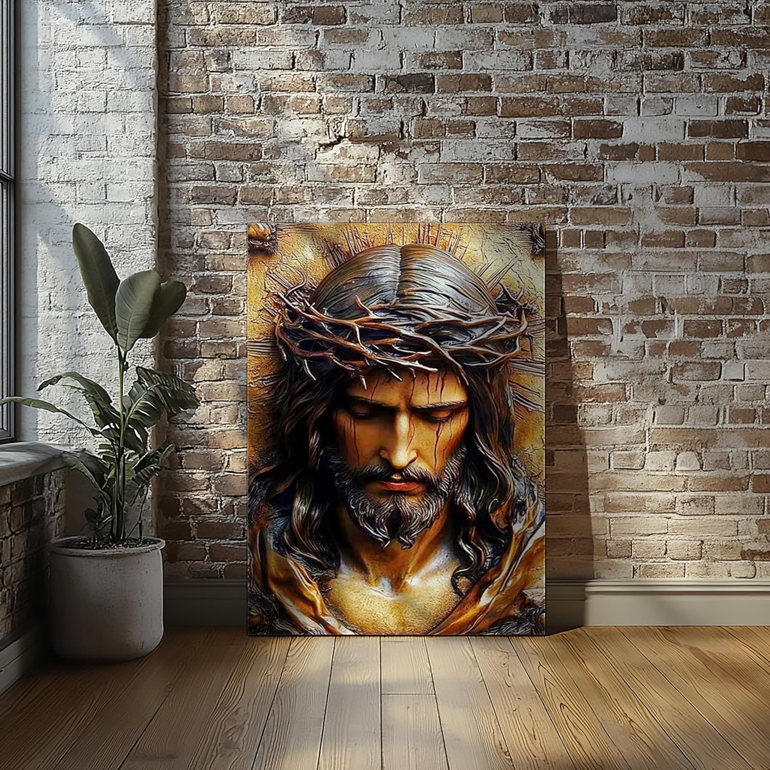 Sunwes Jesus Christ Canvas Wall Art 20x24 - Crucifixion, Walking on Water, Resurrection & Crown of Thorns, Stretched & Ready to Hang Catholic Church Easter Decor