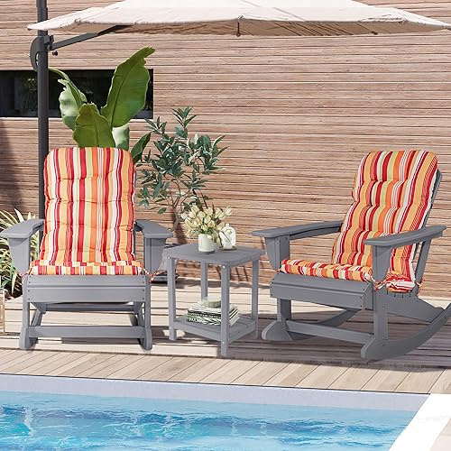 Miniatura 2 de Sundale Outdoor - Silla mecedora Adirondack con cojín, Adirondack de plástico HDPE para todo clima, resistente al agua para exteriores, jardín,