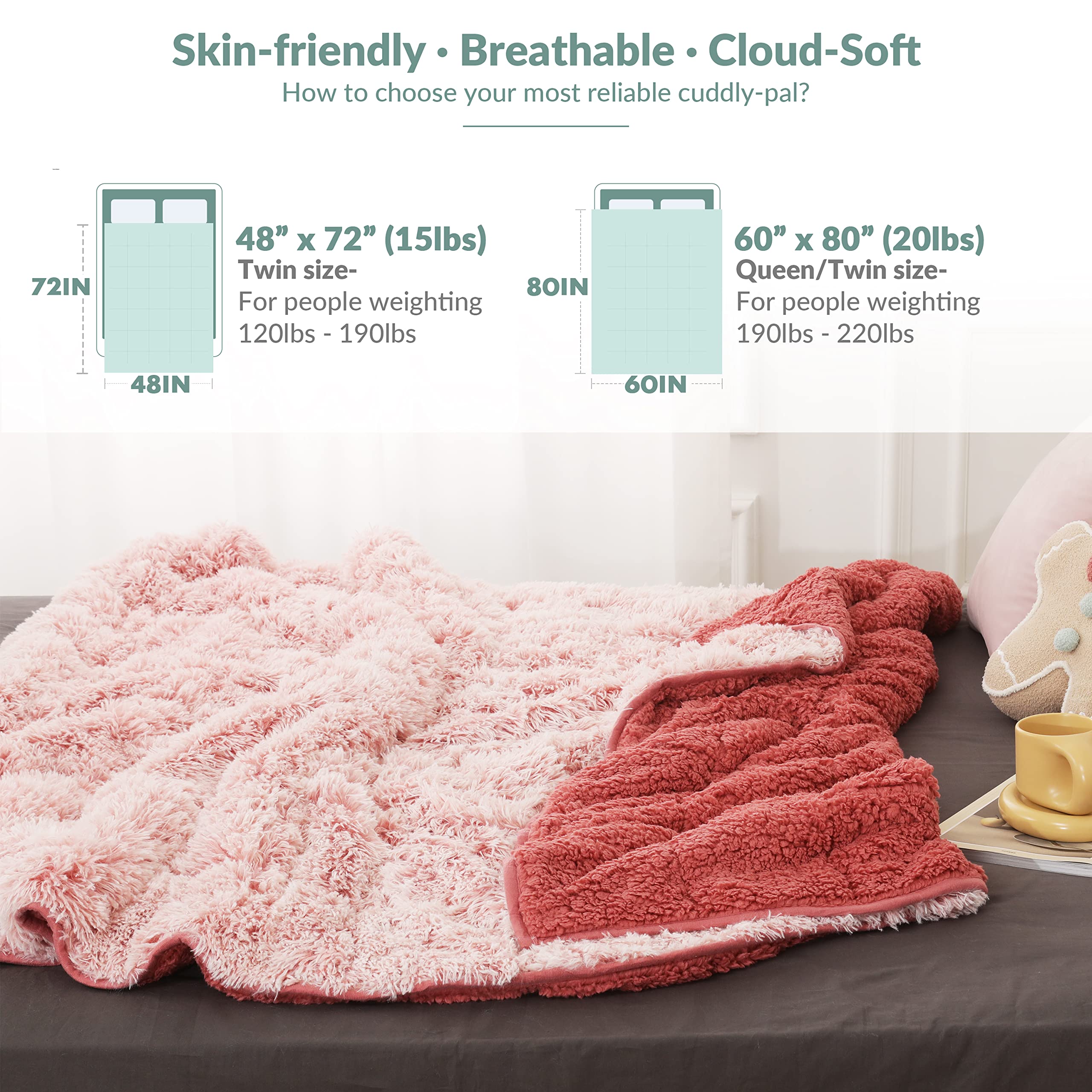 Wemore Shaggy Long Fur Faux Fur Weighted Blanket, Cozy and Plush Sherpa