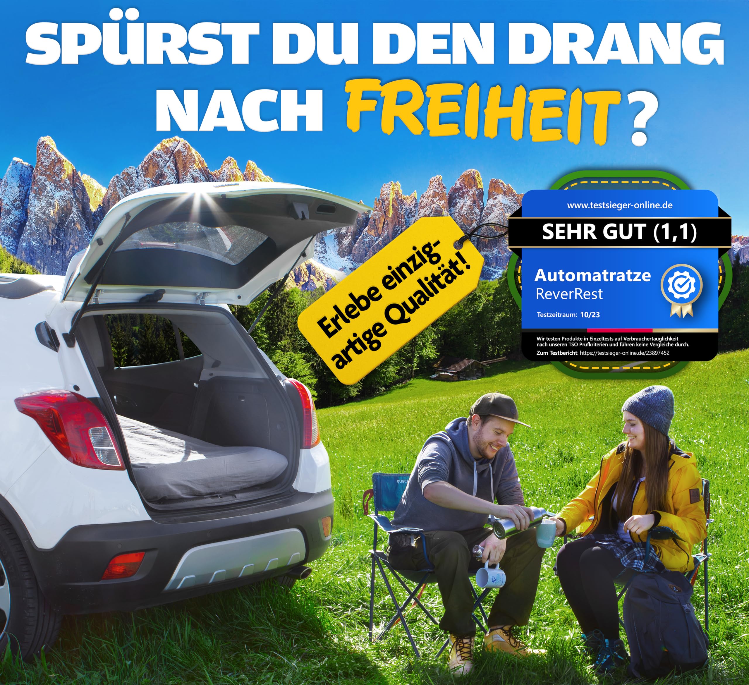 Auto-Matratze - modulares 6-Kammer Design [inkl. Stoffbezug] elektrisch aufblasbar | Luftmatratze für Kofferraum, Rückbank & Outdoor | Camping-Bett Autobett
