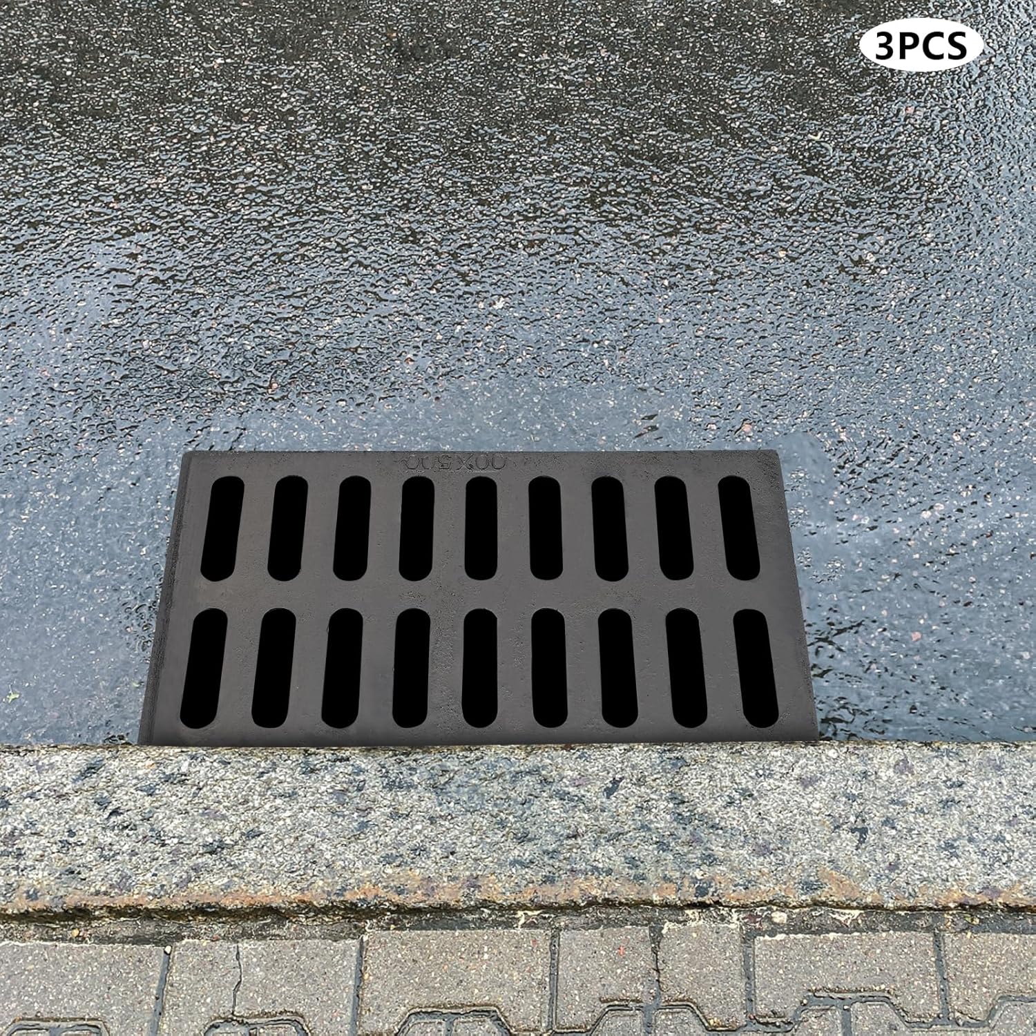 3pcs 20 x 12 Inches Drain GrateCover Heavy Duty Outdoor Channel Drainage Grate Cast Iron Outdoor Sewer Cover for Driveway Kitchen Trench Applications Polymer Construction