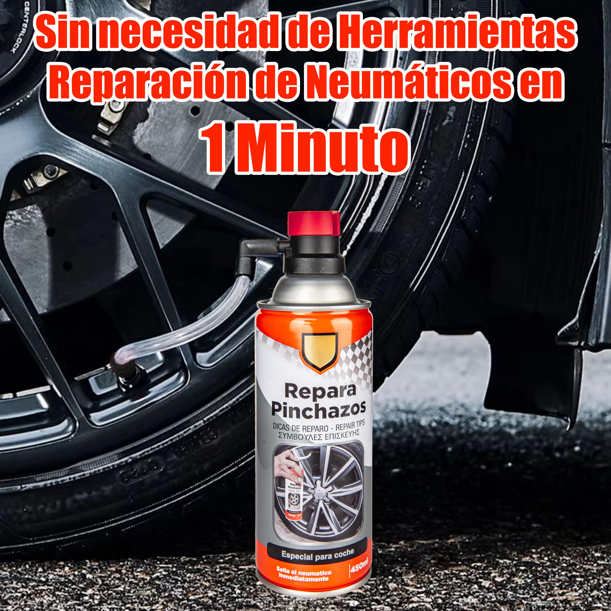 Kit Repara Pinchazos Especial para Coche 450ml Sella el Neumatico Inmediatamente - Sellador Emergencia para Reparar Ruedas (2)