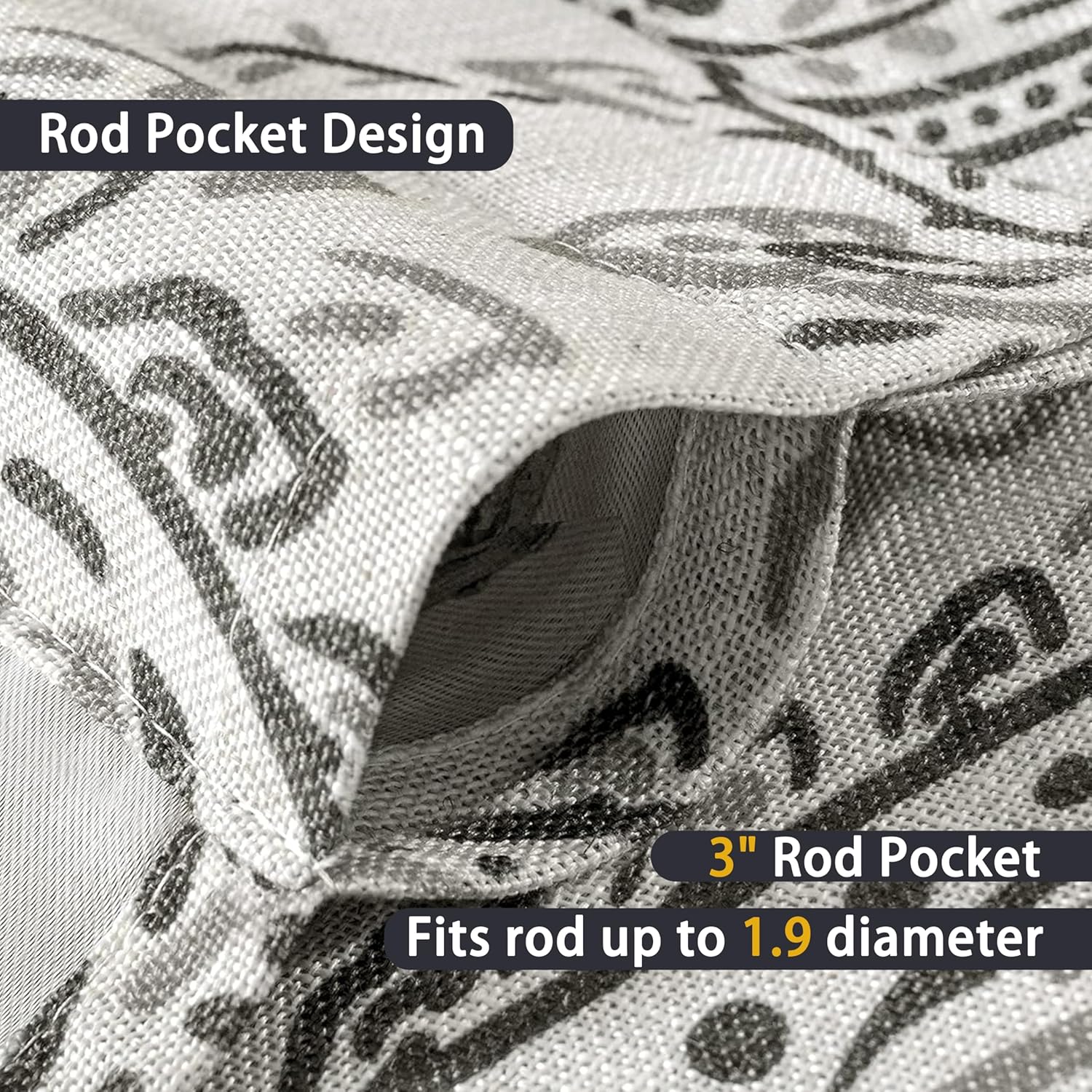 DriftAway Jacob Linen Blend Blackout Valance for Kitchen 18 Inch Length Scroll Floral Paisley Printed Lined Rod Pocket Room Darkening Linen Curtain Valance for Living Room 52x18 Inch Black