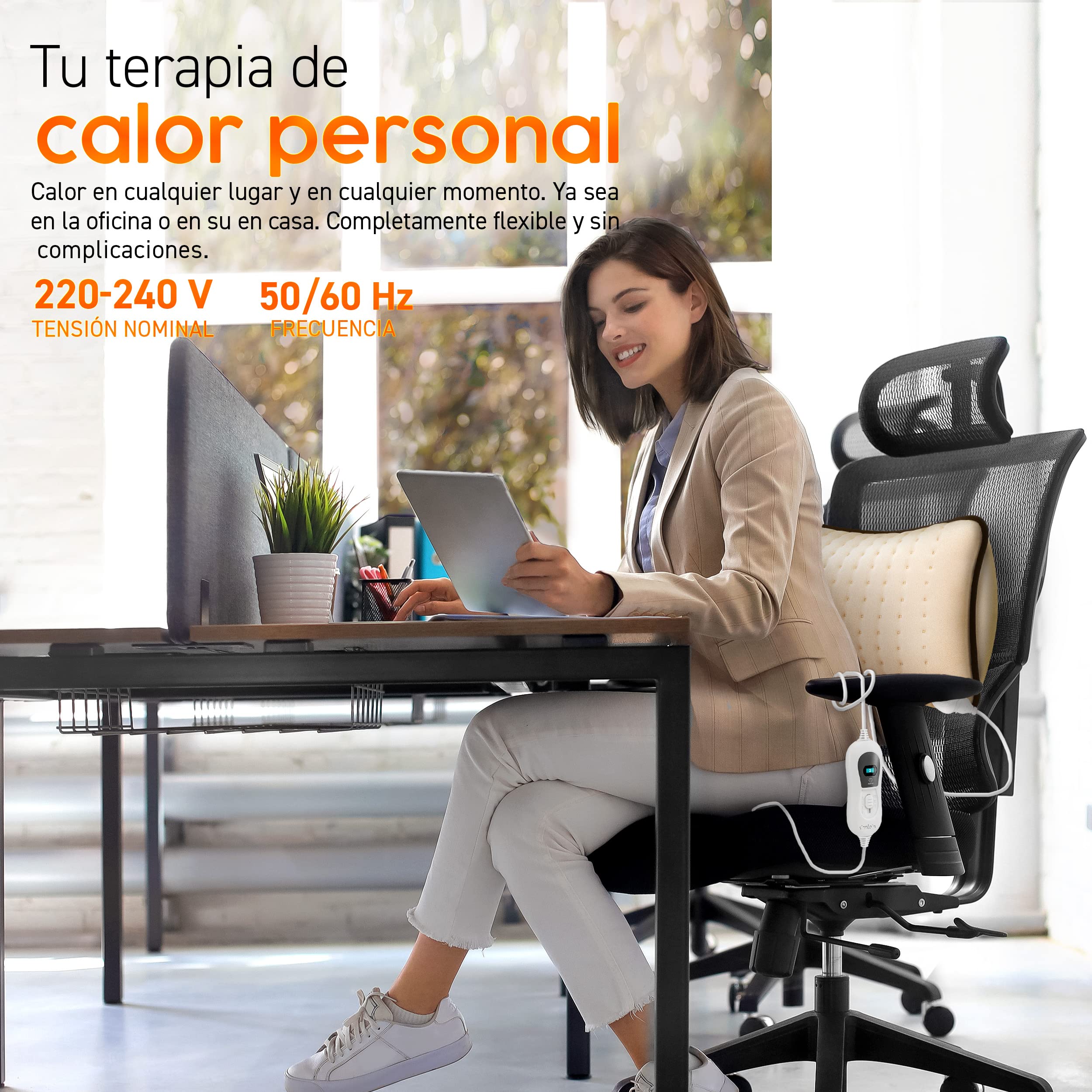 sinnlein Almohadilla Eléctrico con Relleno 100 W | Cojín Térmica Espalda, Hombros y Cuello | Almohada Eléctrica con 3 Niveles de Temperatura y Apagado Automático (Beige)