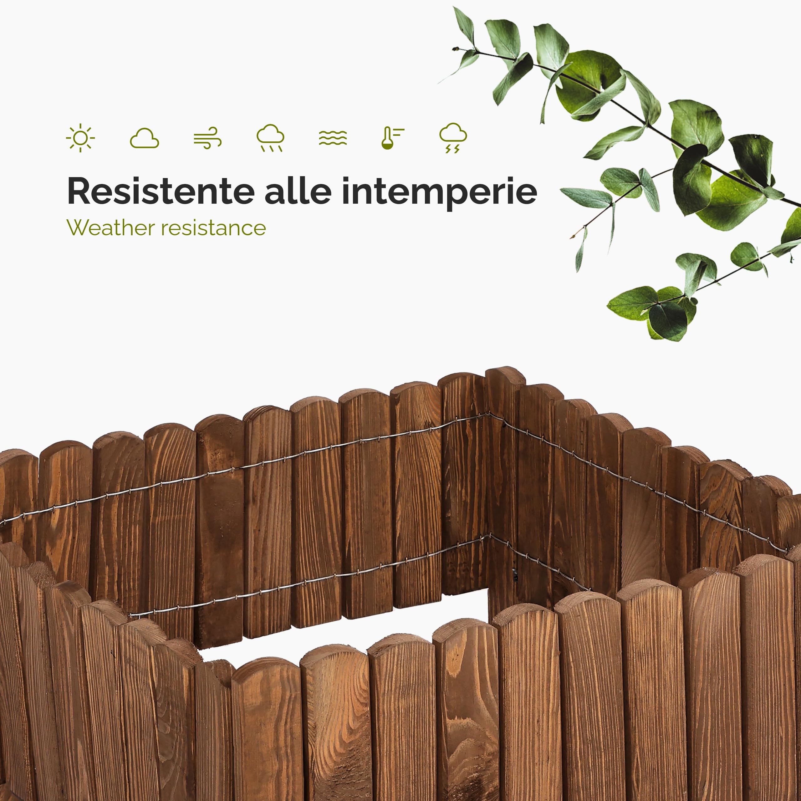Garronda bordatura giardino bordura per aiuola staccionata in legno per giardino cordolo per aiuole Rollborder Recinzione Bassa Aiuola Lunghezza: 200 cm GD-0107 (Marrone scuro, Altezza: 10 cm)