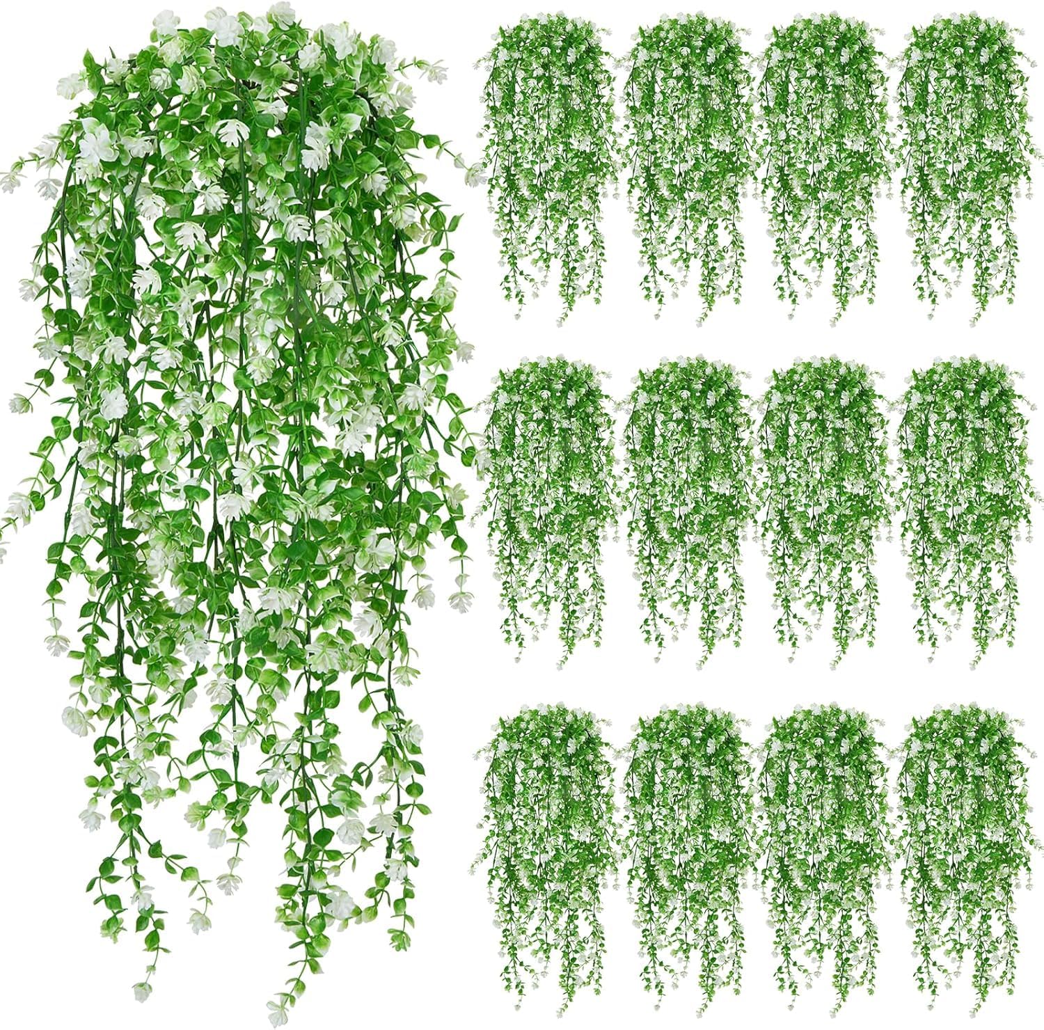 Fairblo 12Pcs Artificial Hanging Flowers Outdoor Artificial Trailing Plants