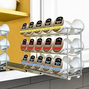 LYNK PROFESSIONAL Slide Out Coffee Pod Holder Organizer Upper Kitchen Cabinet and Coffee Bar Pull Out Rack, Compatible with Keurig K-Cup - Chrome