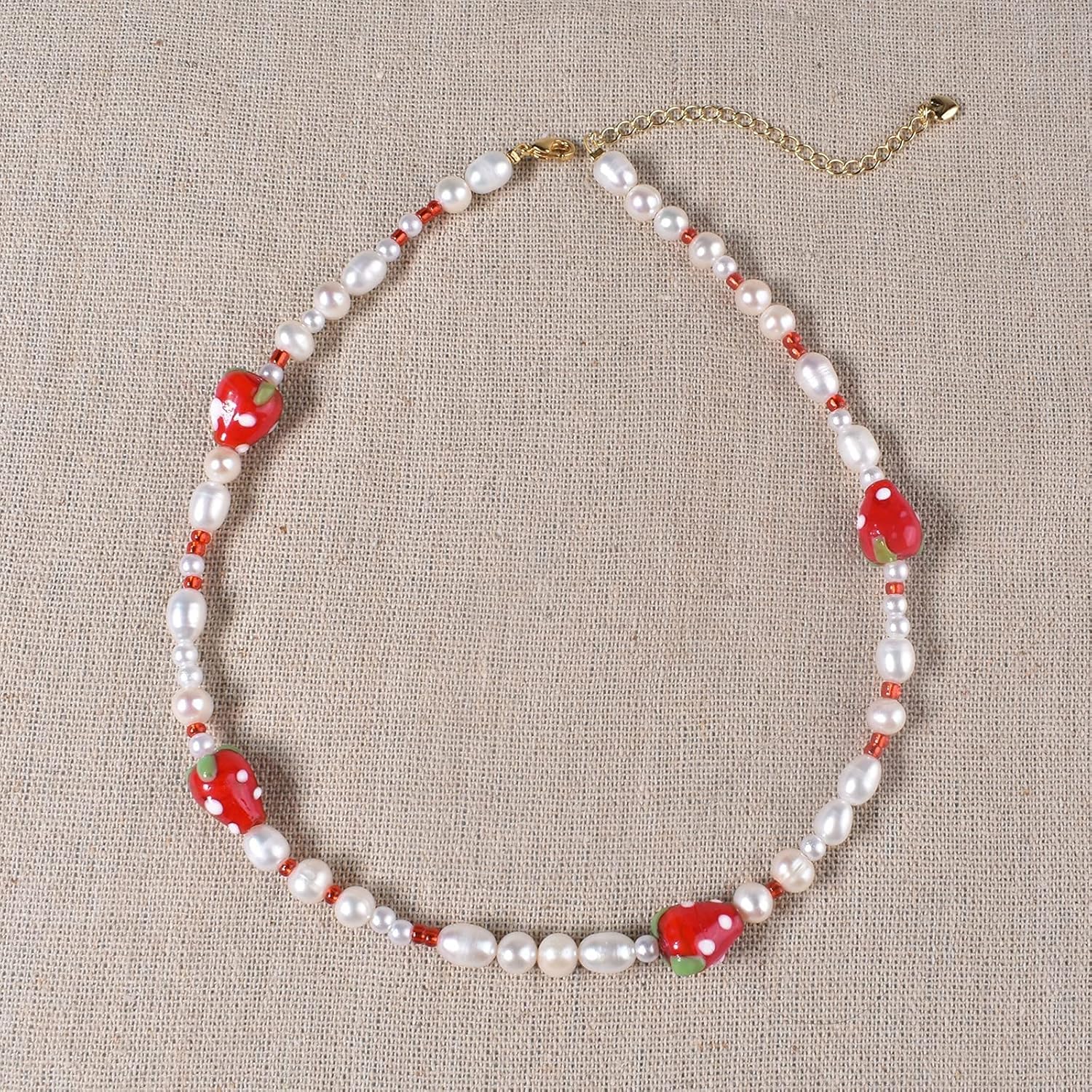 Boho Beaded Necklace for Women, Y2K Natural Pearl Beaded Necklaces Choker Summer Benchy Necklace Natural Bead Necklaces for Teen Girls Handmade Boho Jewelry Birthday Gift - Image 3