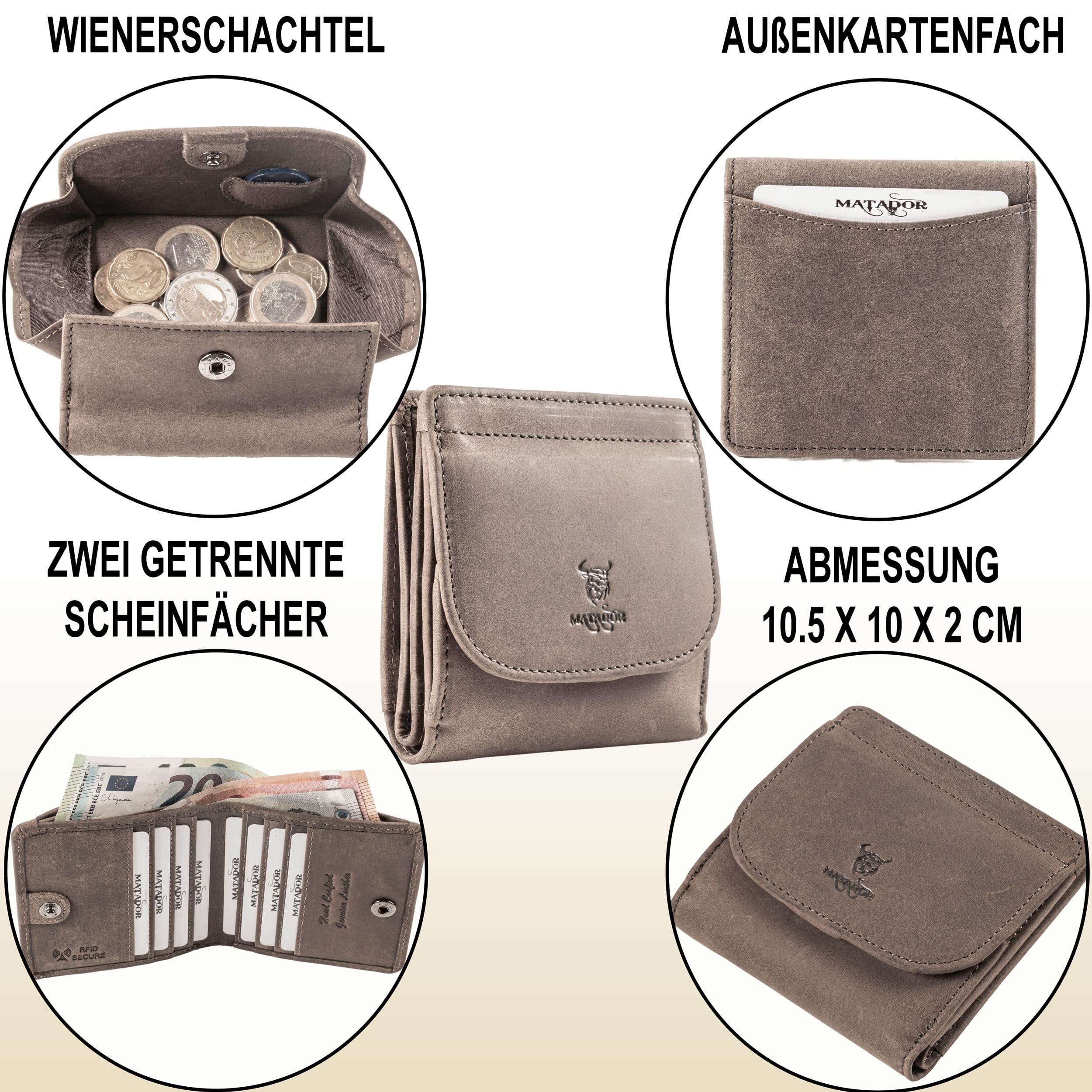 Matador Petite boîte viennoise - Mini Portefeuille en Cuir pour Homme et Femme - avec bloqueur RFID - avec Emballage Cadeau