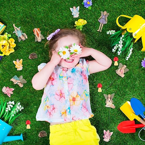 Miniatura 7 de Roowest 16 piezas de accesorios de jardín, kit de hadas en miniatura, erizos de resina, figuras en miniatura de hongos pequeños, mini jardín,