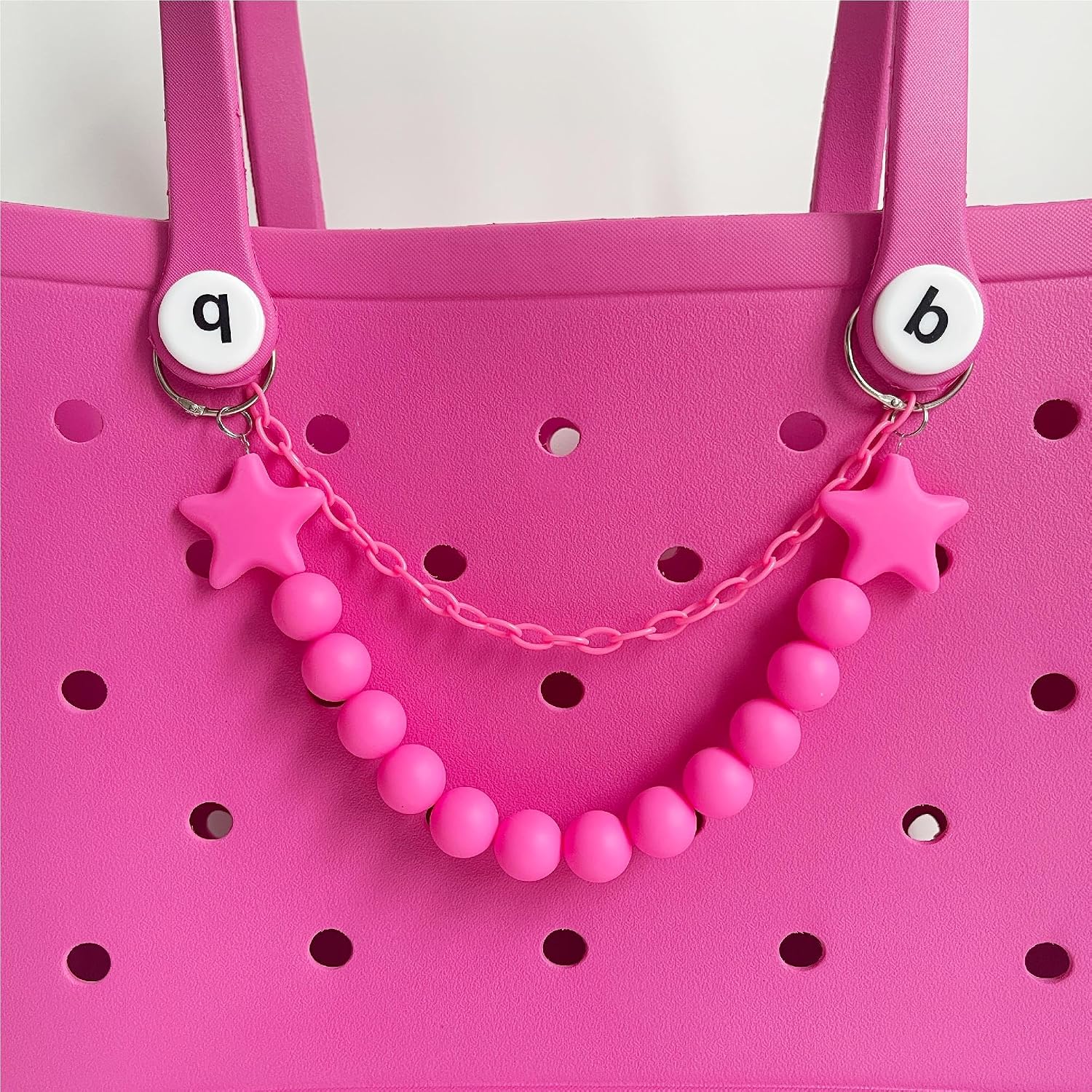 Accessories for Bogg Bag, Star and Beads Chain for Women Rubber Beach Bag Tote Handbag Crossbody Shoulder Decoration, With Metal Buckle（Hot Pink） image 5