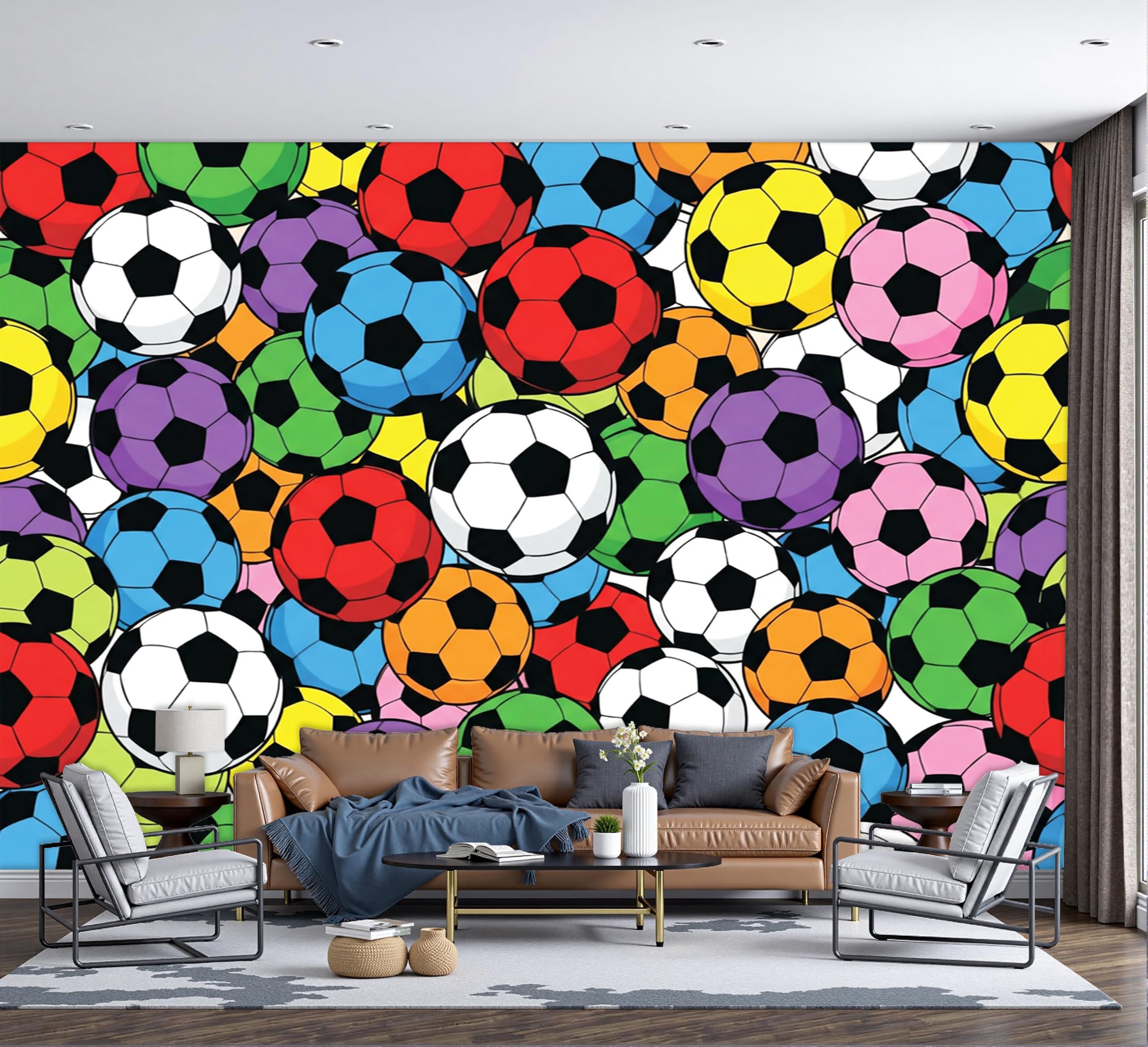 Papier peint panoramique football 3D rouge vert pour relooker une chambre sans peindre