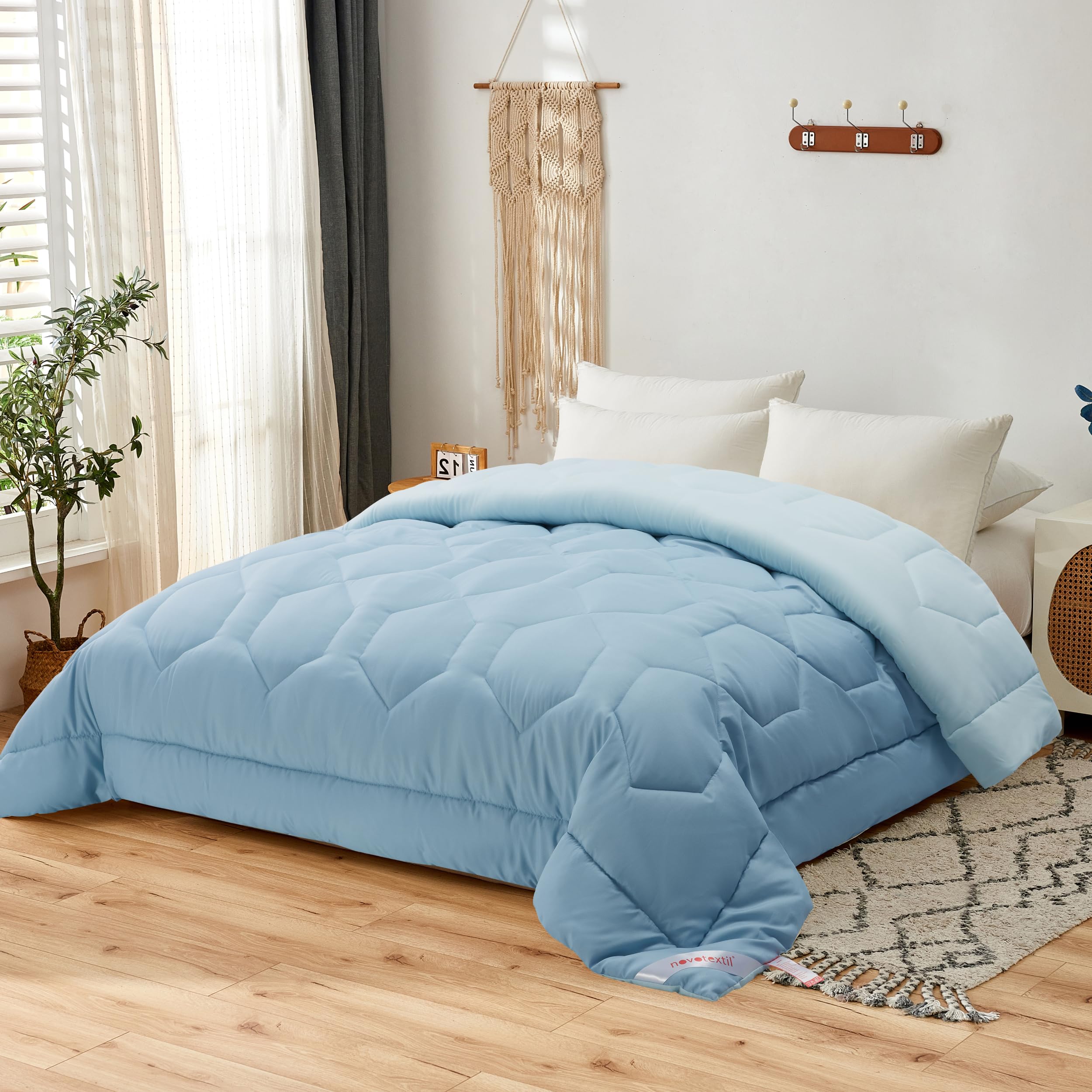 NOVOTEXTIL Edredón Relleno Nórdico Cama 90 (150x220) para Verano y Entretiempo, Edredón Bicolor de Fibra 180 gr/m² - Nórdico Suave, Ligero, Reversible y Transpirable (Celeste/Azul)
