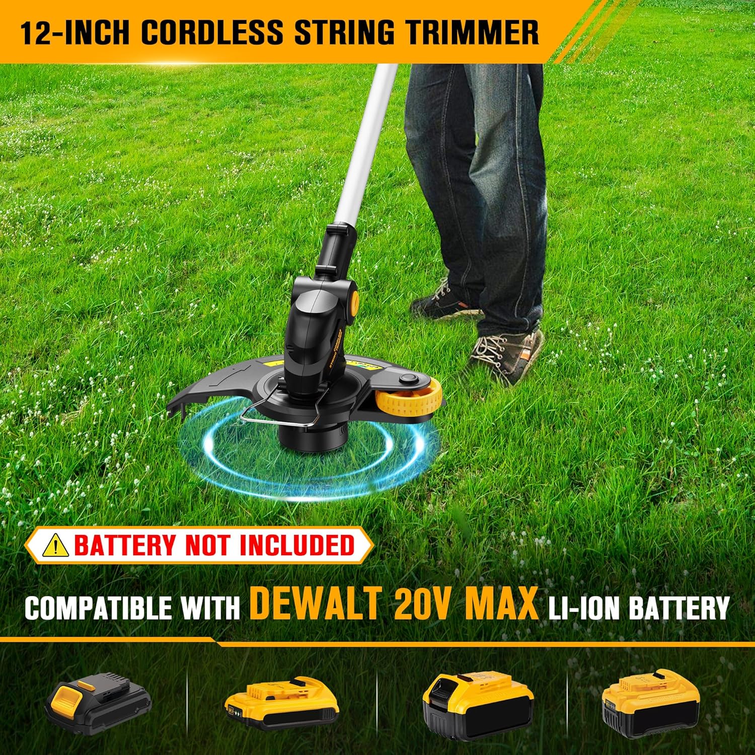 Cordless String Trimmer Compatible with Dewalt 20V MAX Battery, 12-Inch Weed Wacker Cordless Auto Line Feed,Electric Weed Eater Battery Powered Grass Trimmer w/6 Line Spools(Tool Only)