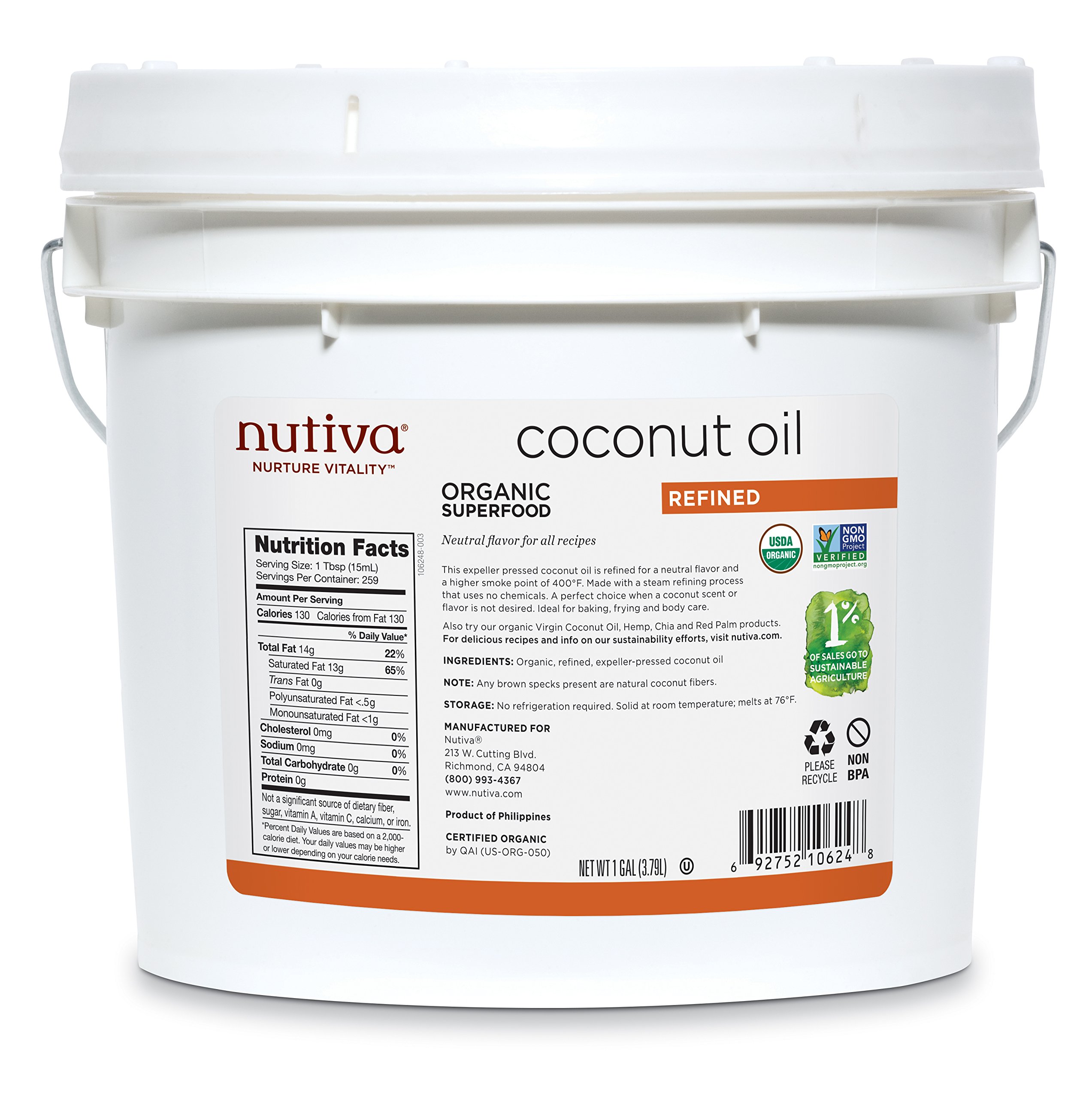 Nutiva Organic, Steam Refined Coconut Oil from nonGMO, Sustainably