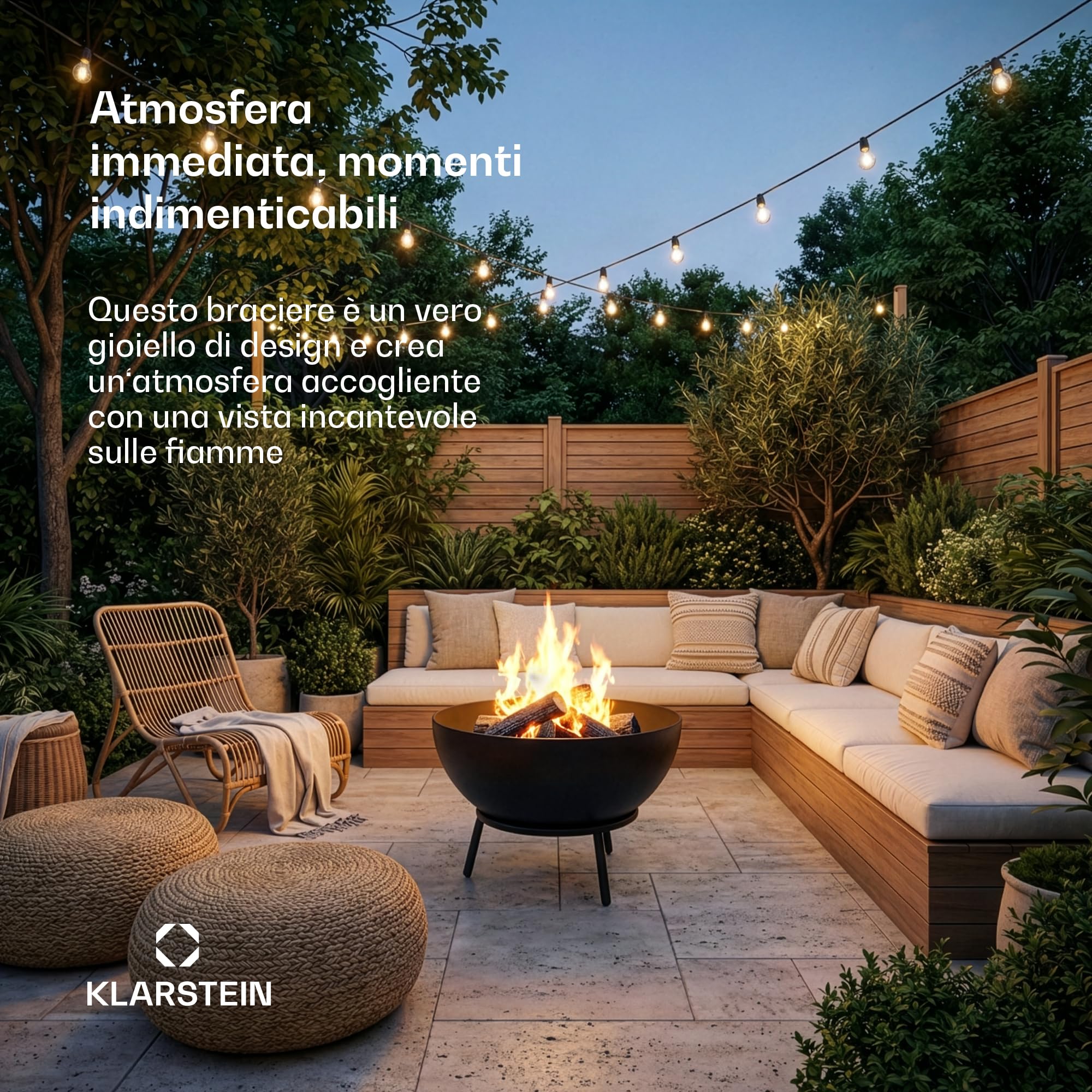 blumfeldt Fireball Braciere da 66 cm - Braciere in acciaio con design basculante 2 in 1, acciaio spesso 3 mm, base stabile, griglia per la cenere, attizzatoio & copertura antipioggia