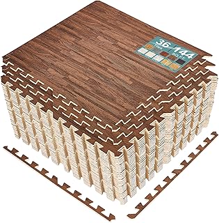 Sorbus Wood Grain Floor Tiles Foam Mat EVA Interlocking Mats Tile 3/8-Inch Thick Flooring Wood Puzzle Exercise Mats w/Borders - Home Playroom Basement, Apartment, Trade Show, Baby, Dance