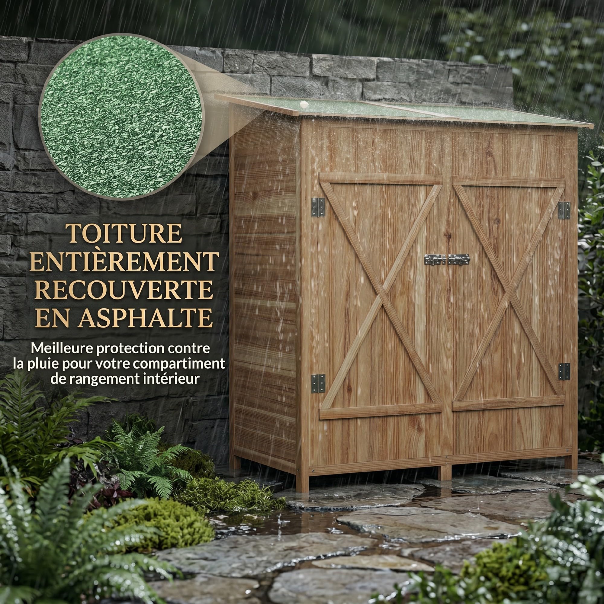 Outsunny Armoire de Jardin Cabane à Outils 2 Portes verrouillables Toit en Bitume imperméable Bois de Sapin 140x75x157 cm