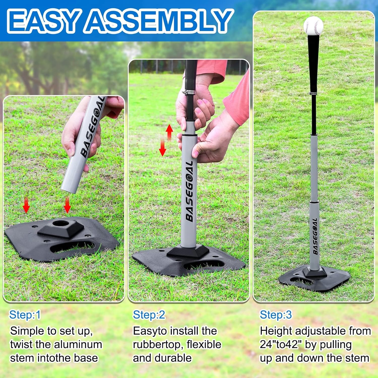 Baseball & Softball Batting Tee,Portable Hitting Tee,with Heavy Duty Base,Rolled Flexible Rubber Top,Adjustable Height for Kids or Adults