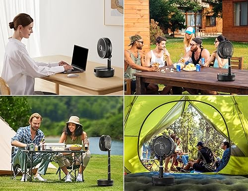 Miniatura 8 de Ventilador a batería de 20000 mAh, ventilador portátil recargable, 112 horas de funcionamiento, 9 velocidades oscilantes con control remoto,