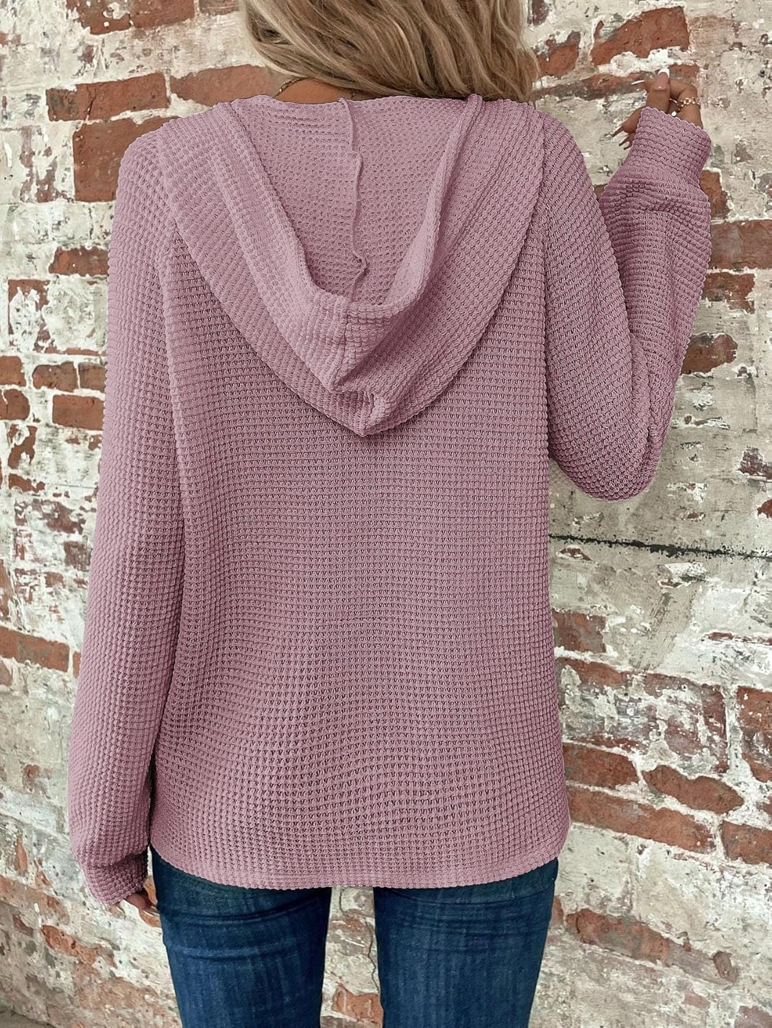 SOLY HUX Women’s Oversized Sweatshirts Waffle Knit Hoodies Trendy Casual V Neck Button Pullover Hooded Tops