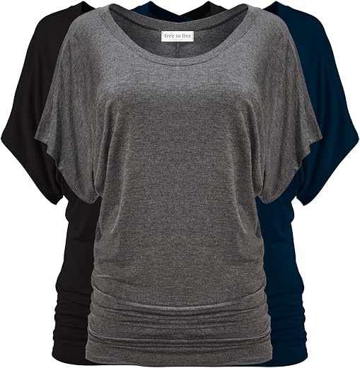 Free to Live 3 Pack Dolman Short Sleeve Business Casual Tops for Women Travel Clothes Dressy Shirts Summer Fall Tunic Outfits