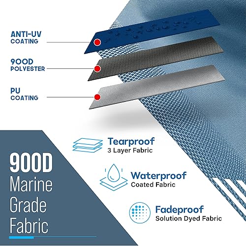 Miniatura 5 de NEH - Bimini Tops de 3 lazos para barcos, postes de soporte, lona 900D marina a prueba de decoloración, funda de almacenamiento universal para