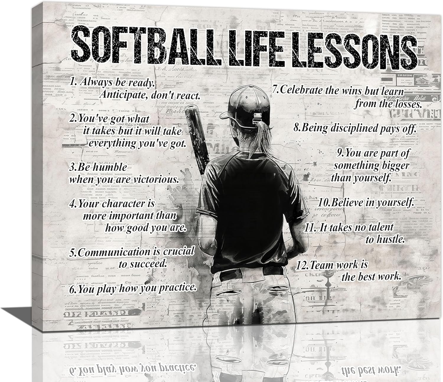 Trimety Softball Wall Art Inspirational Softball Wall Decor Sports Sign Grey Canvas Poster Home Decorations Print Painting Artwork for Boys Man Girls Bedroom Living Room 24"x20"