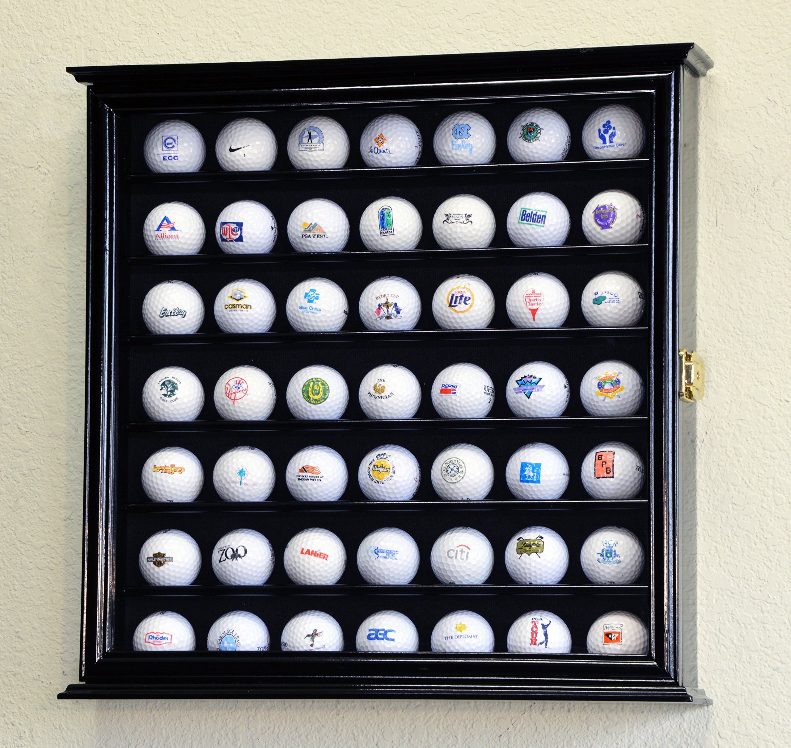 Golf Ball Display Case Cabinet Wall Rack Stand Select Your Size 98% UV Lockable 5 Sizes 4 Colors to Choose (49 Golf Ball, Black Finish)