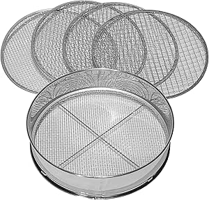 Siebmeister 5000, 5-in-1 Garden Sieve, 5 Interchangeable Sieve Inserts Diameter 3, 5, 8, 10, 12 mm Fine for Earth, Stone, Compost Weeds, Sand, Gravel and Seeds, 30 cm Round, Metal, Rust-Proof