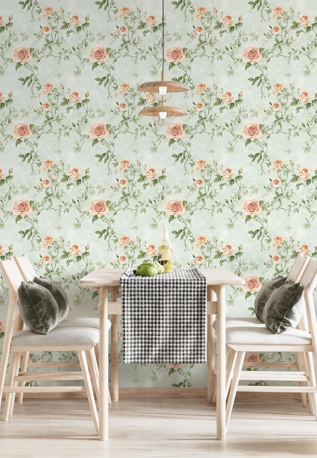 Floral Peel and Stick Wallpaper Green and Orange Flower Wall Paper Vintage Botanical Contact Paper for Cabinet Bedroom Waterproof Self Adhesive Removable Vinyl Roll Deco 17.3" x 197"